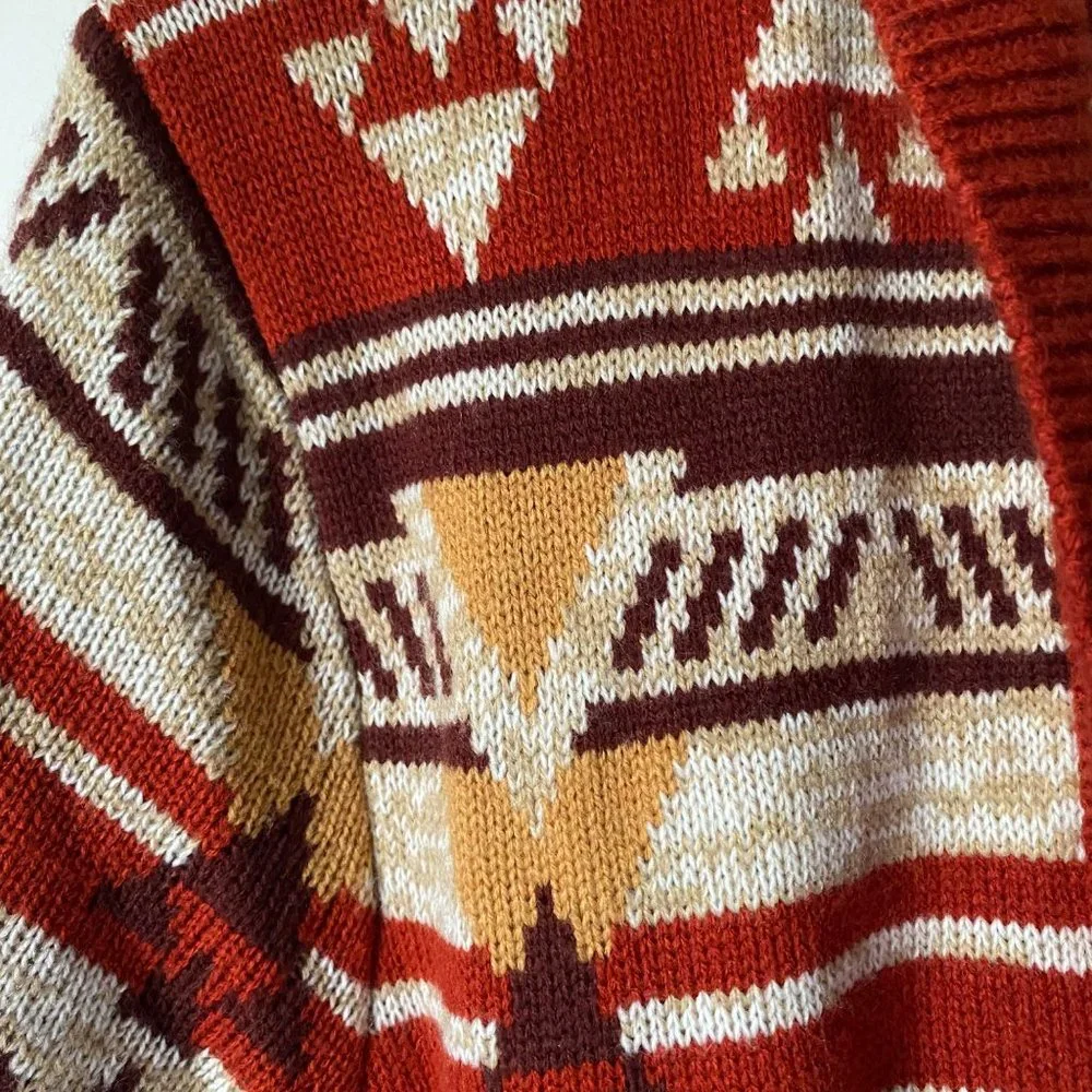 Wrangler Retro women M red cardigan Southwest Arrey Aztec open front‎ hooded